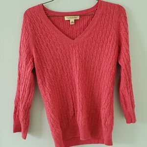 BR cable v-neck pink 3/4 sleeve sweater